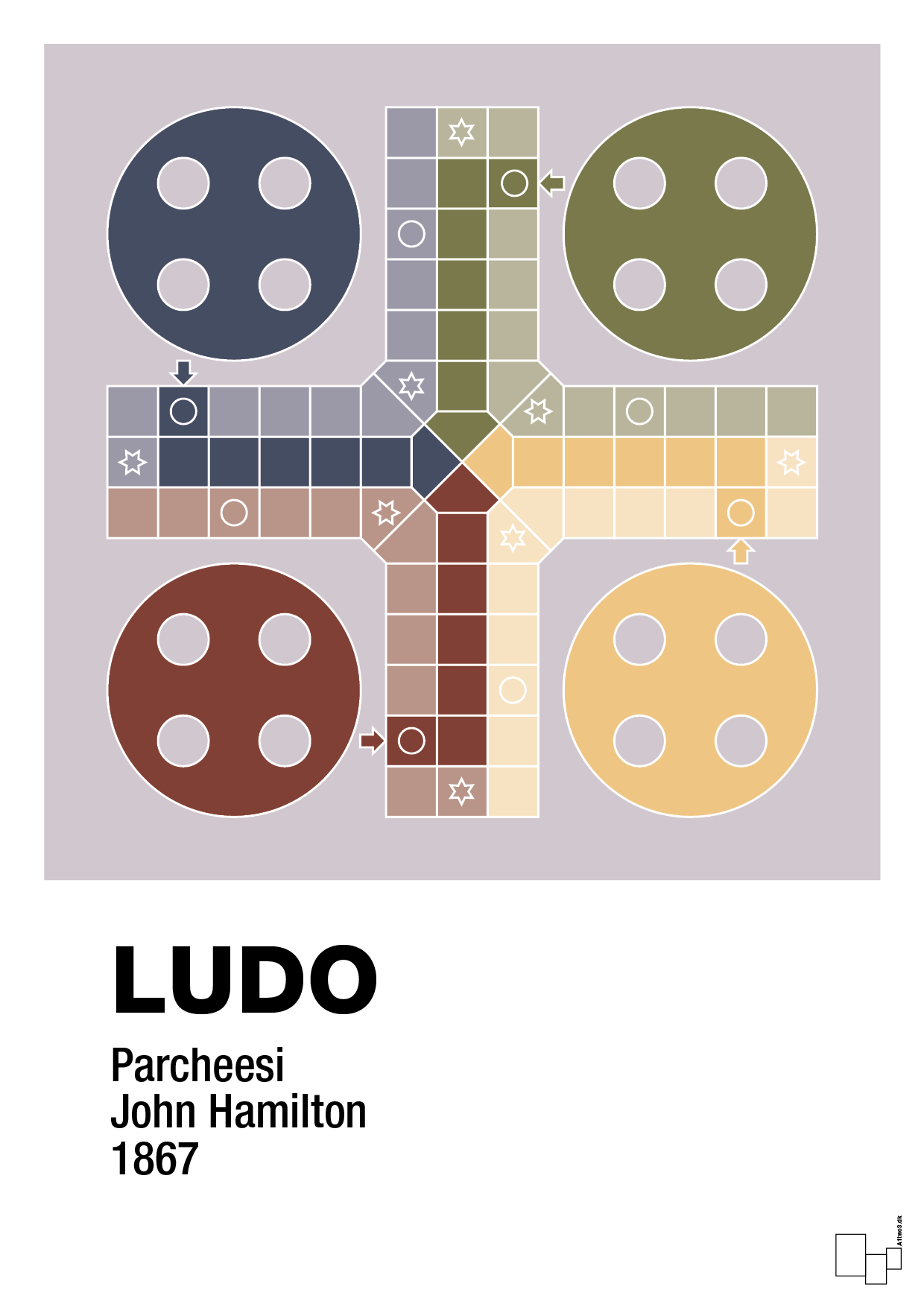 plakat: ludo spilleplade - dusty lilac-Brætspil-A1two3