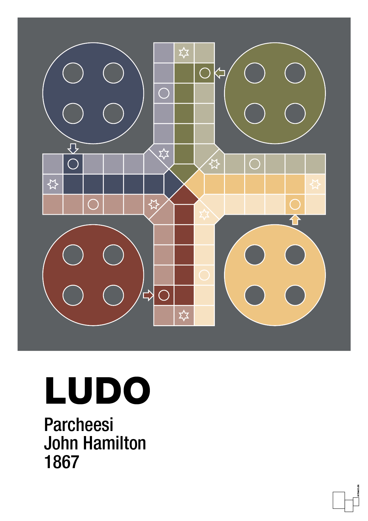 plakat: ludo spilleplade - graphic charcoal-Brætspil-A1two3
