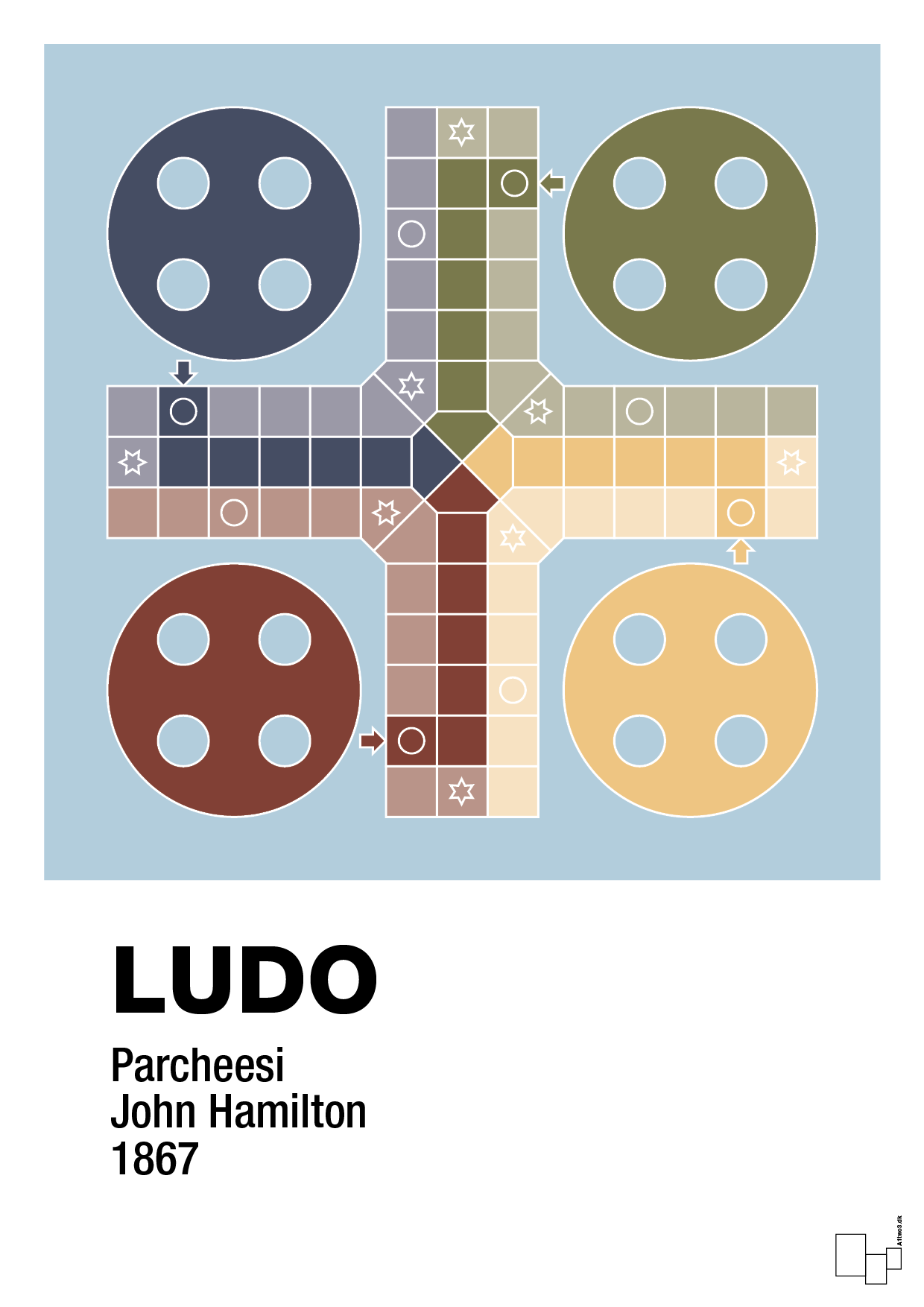 plakat: ludo spilleplade - heavenly blue-Brætspil-A1two3