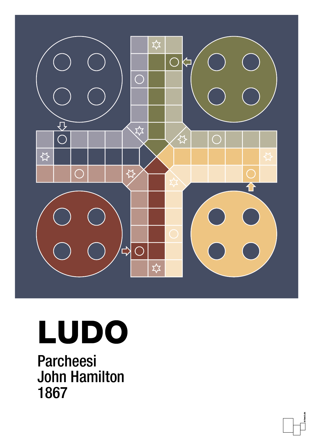 Ludo spilleplade - petrol-Brætspil-A1two3