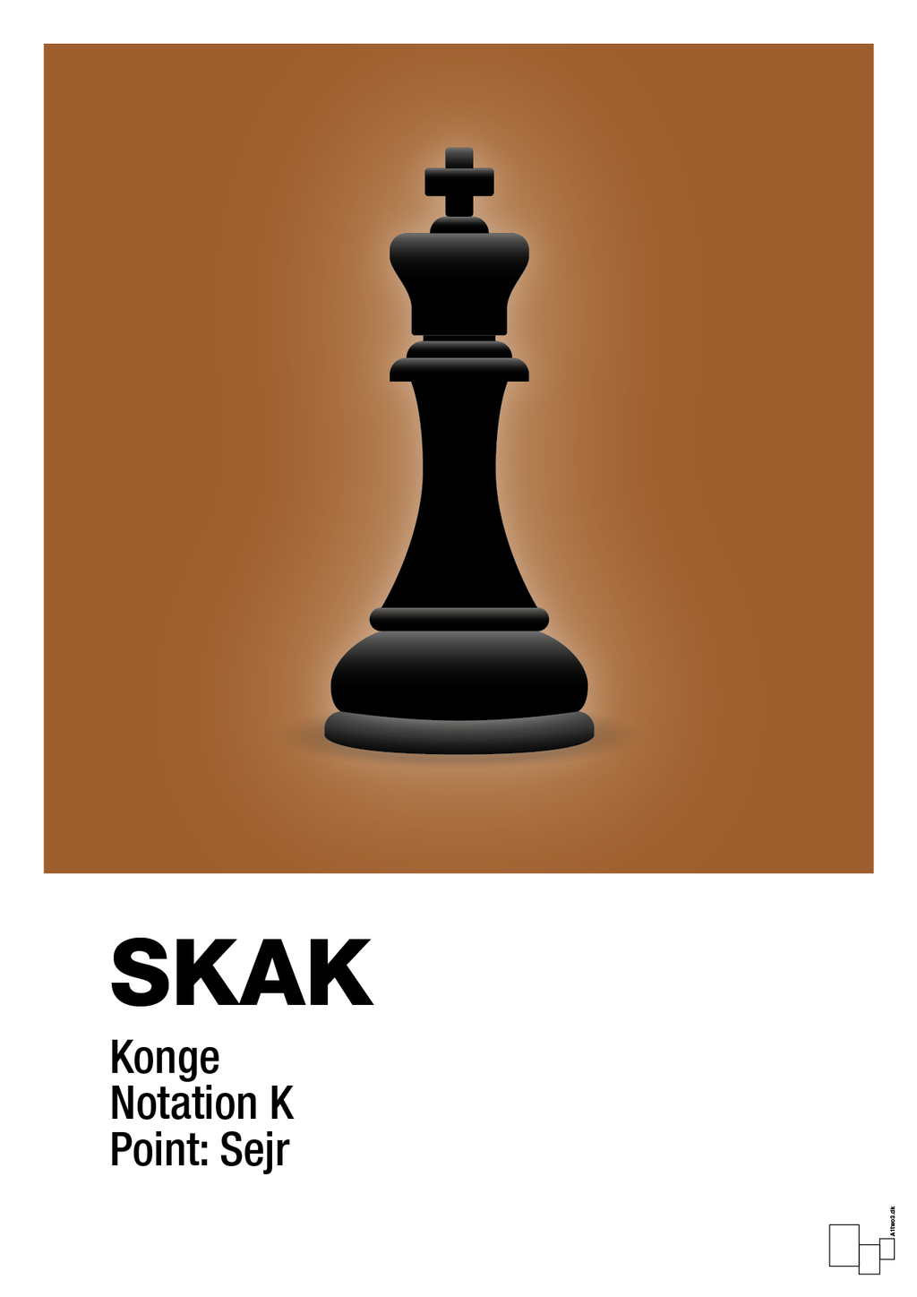 plakat: spillebrikken konge i sort - cognac-Brætspil-A1two3