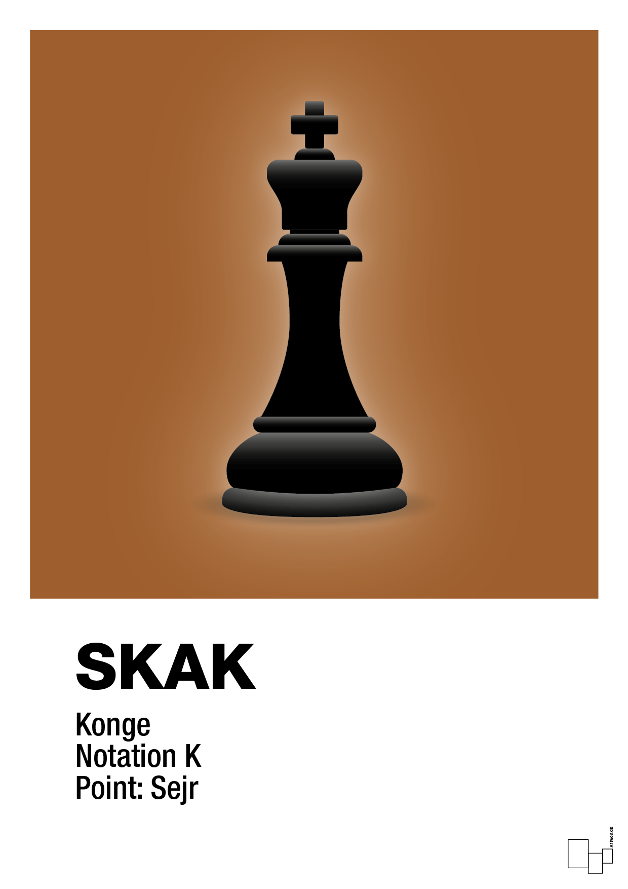 plakat: spillebrikken konge i sort - cognac-Brætspil-A1two3