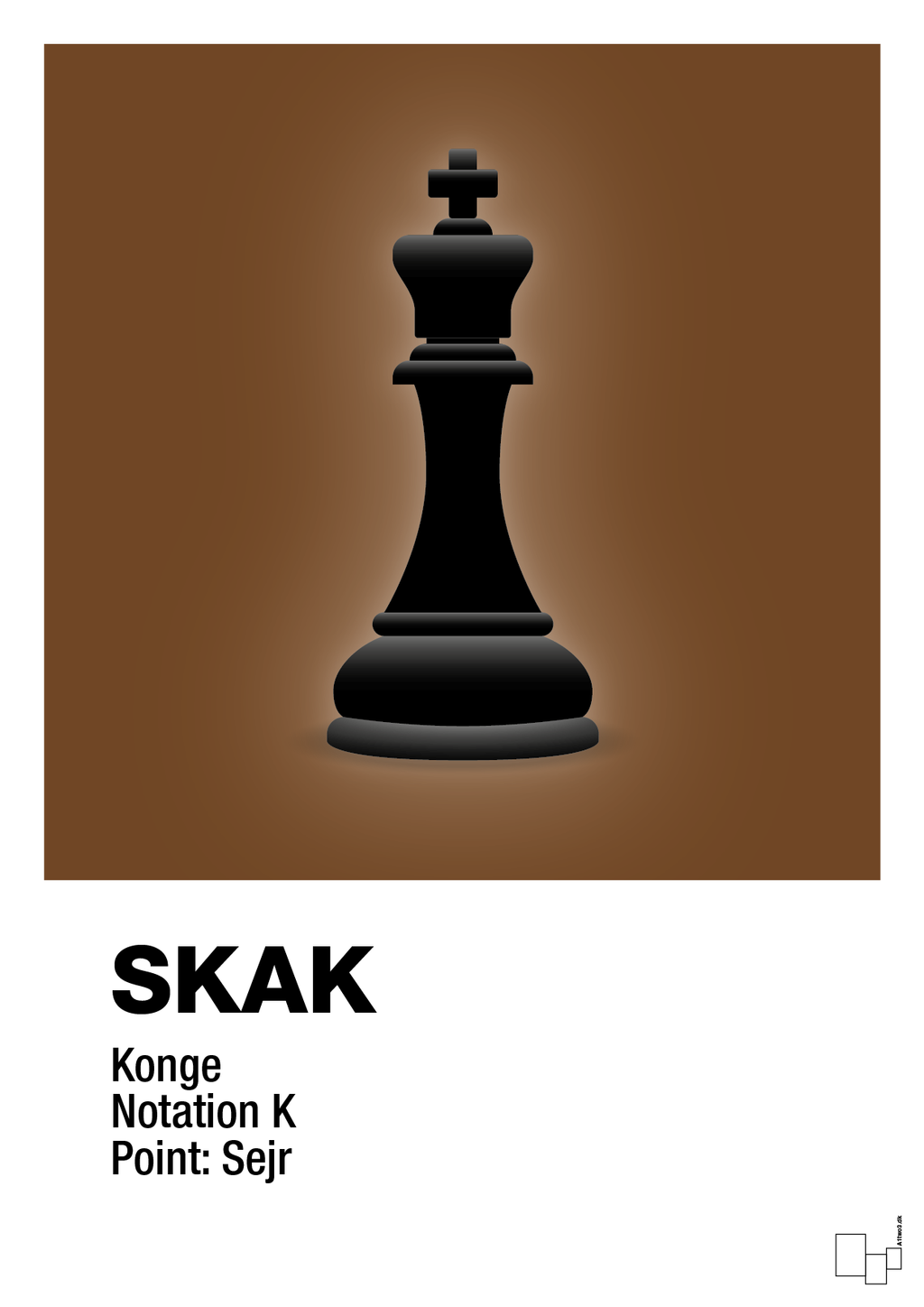 plakat: spillebrikken konge i sort - dark brown-Brætspil-A1two3