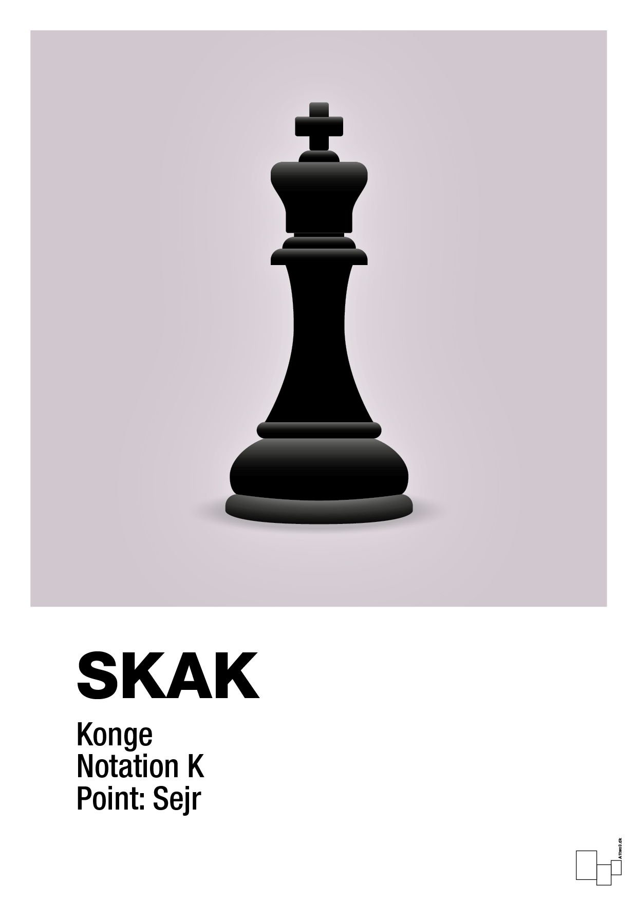 plakat: spillebrikken konge i sort - dusty lilac-Brætspil-A1two3