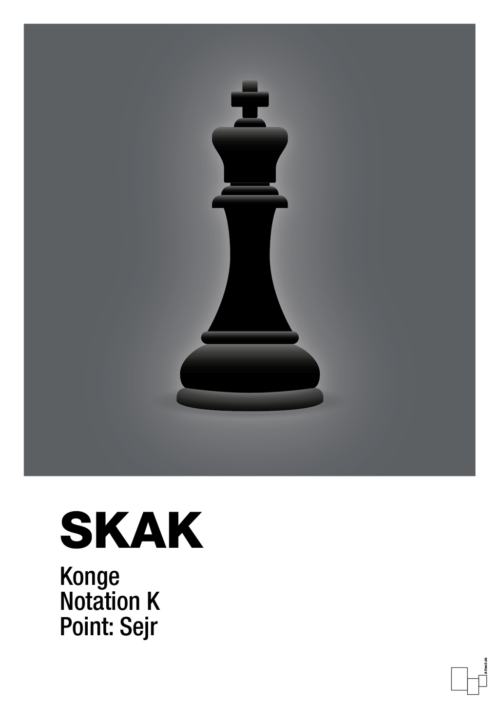 plakat: spillebrikken konge i sort - graphic charcoal-Brætspil-A1two3
