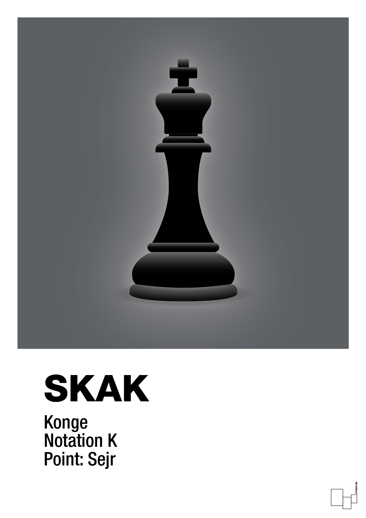 plakat: spillebrikken konge i sort - graphic charcoal-Brætspil-A1two3