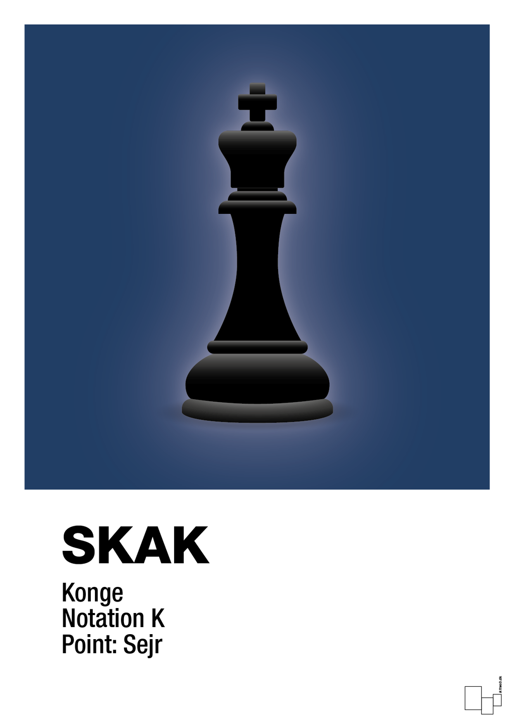 plakat: spillebrikken konge i sort - lapis blue-Brætspil-A1two3