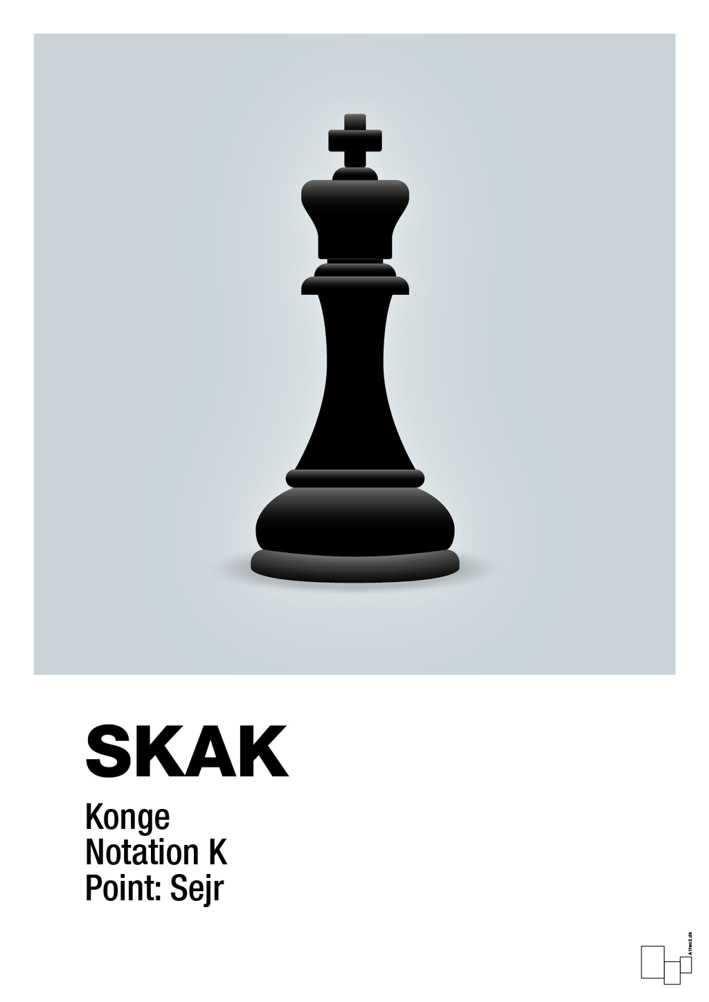 plakat: spillebrikken konge i sort - light drizzle-Brætspil-A1two3