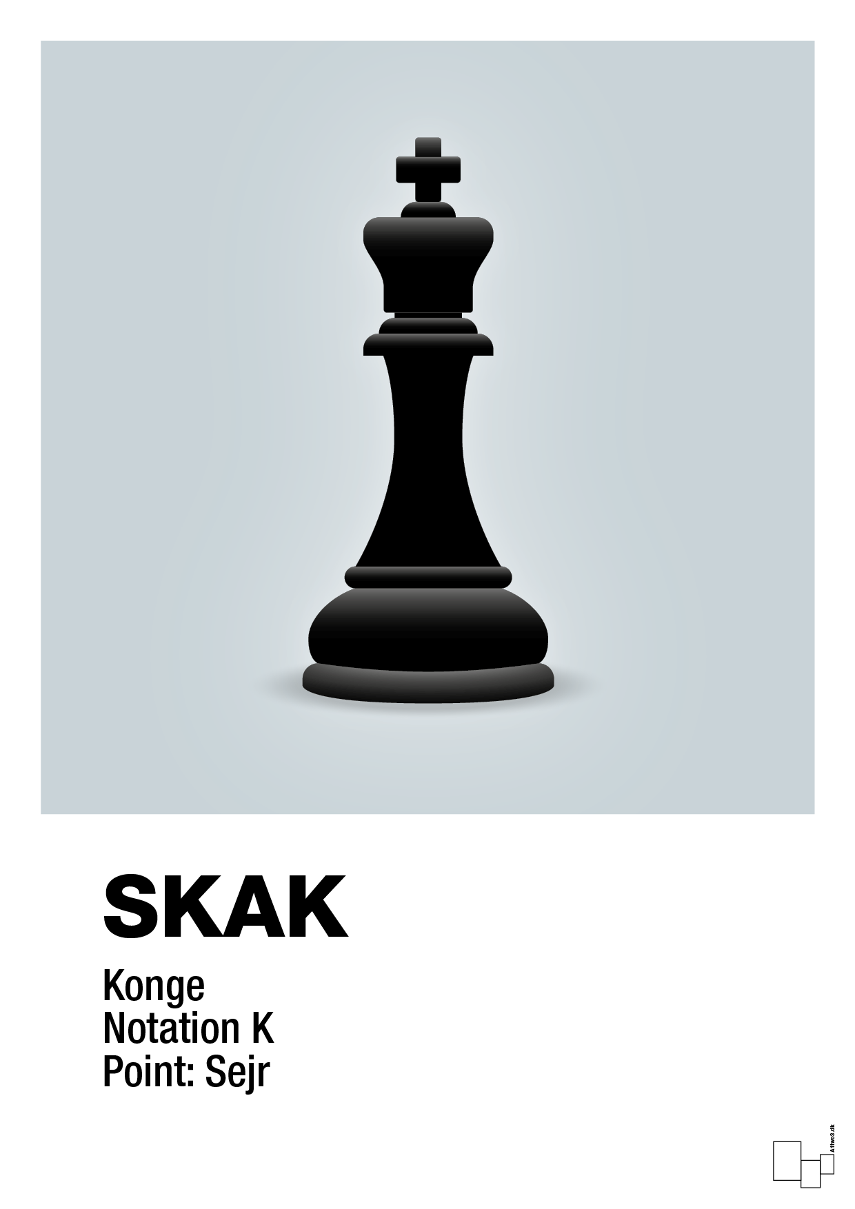 plakat: spillebrikken konge i sort - light drizzle-Brætspil-A1two3