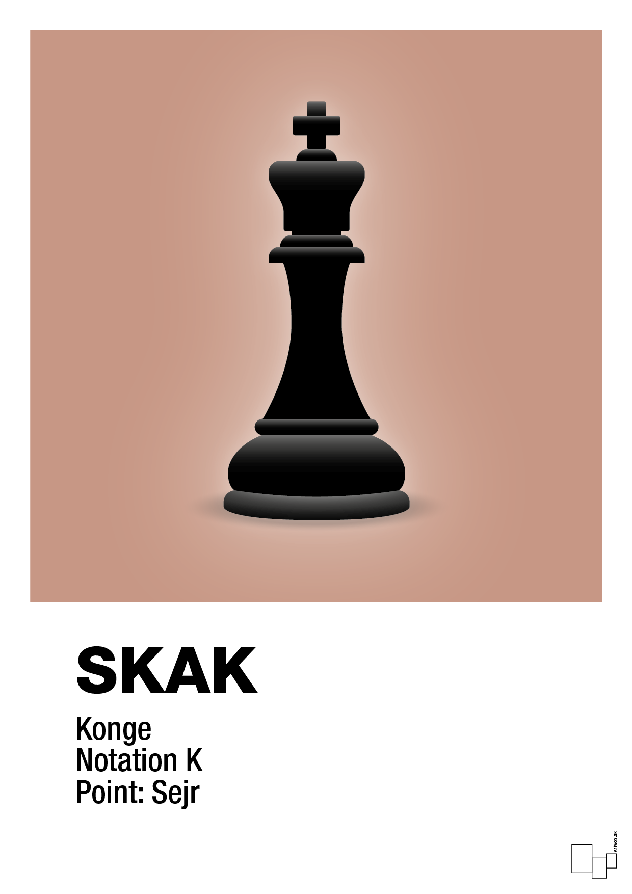 plakat: spillebrikken konge i sort - powder-Brætspil-A1two3