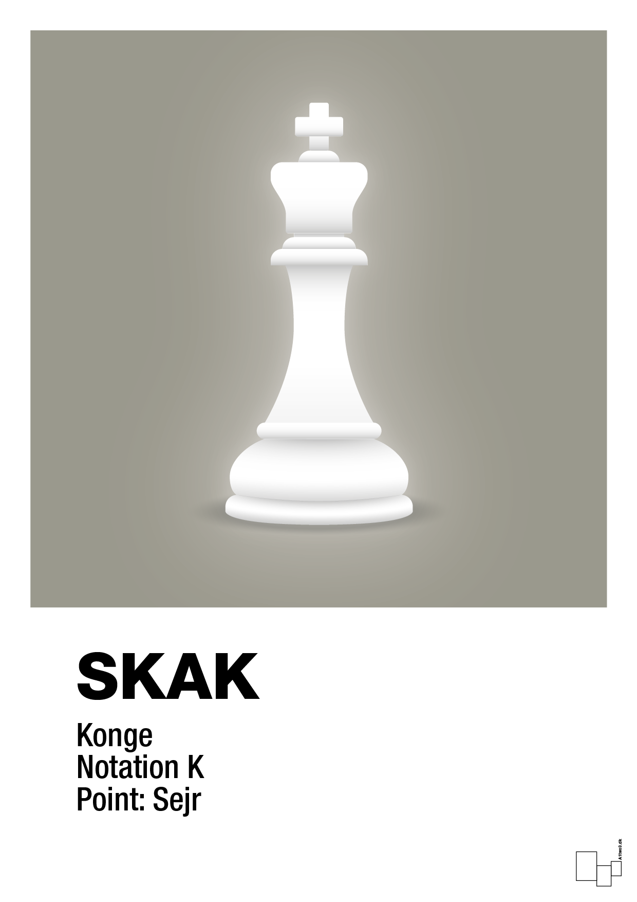 plakat: spillebrikken konge i hvid - battleship gray-Brætspil-A1two3