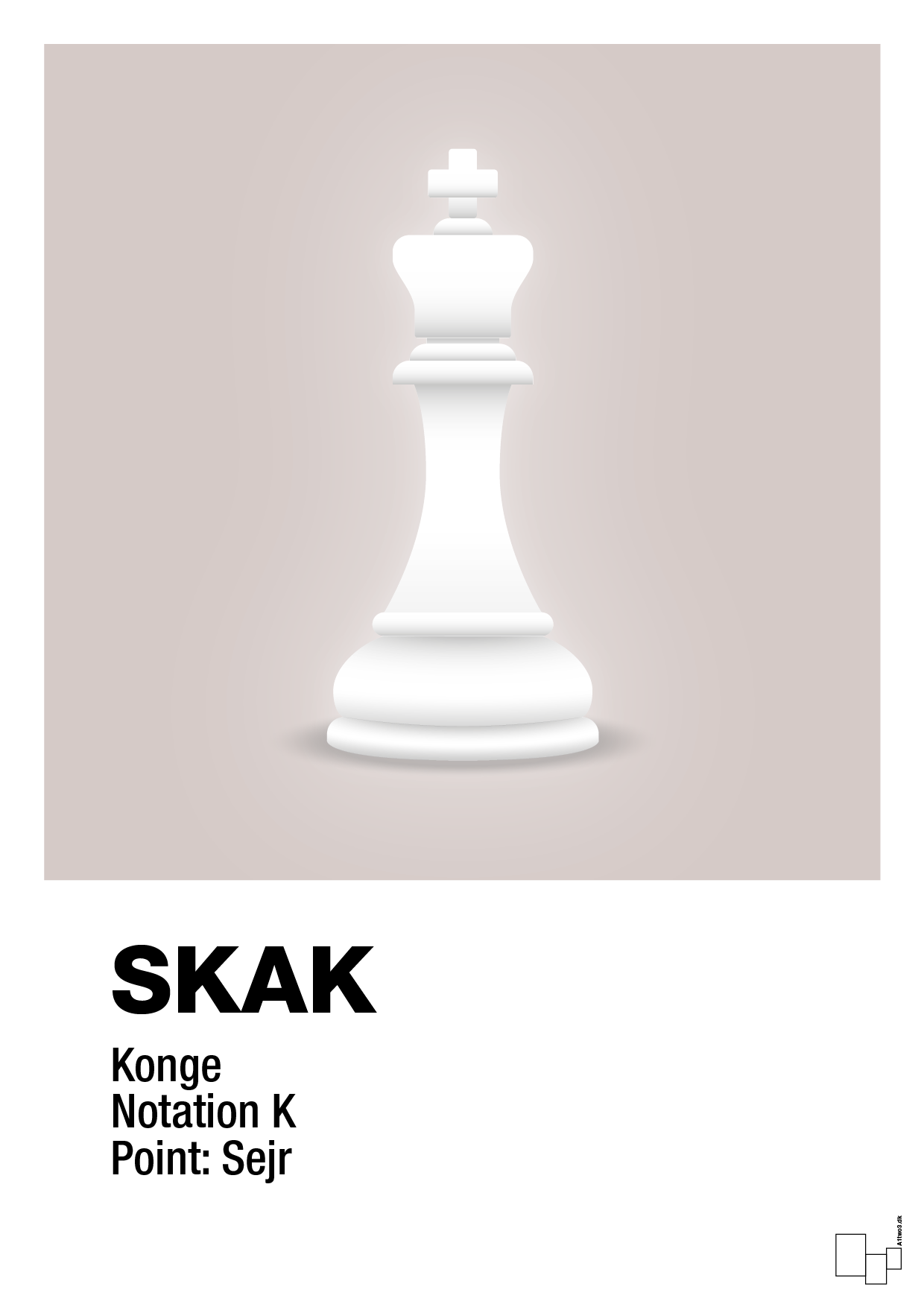 plakat: spillebrikken konge i hvid - broken beige-Brætspil-A1two3