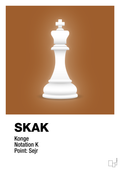 plakat: spillebrikken konge i hvid - cognac-Brætspil-A1two3