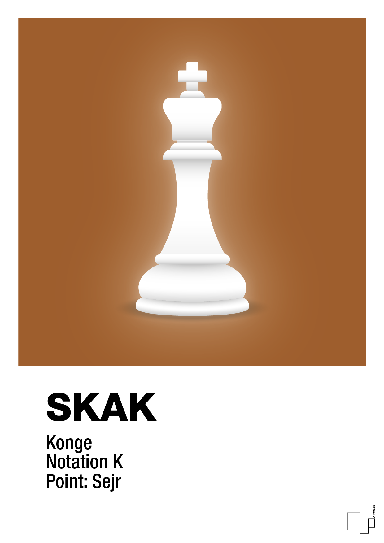 plakat: spillebrikken konge i hvid - cognac-Brætspil-A1two3