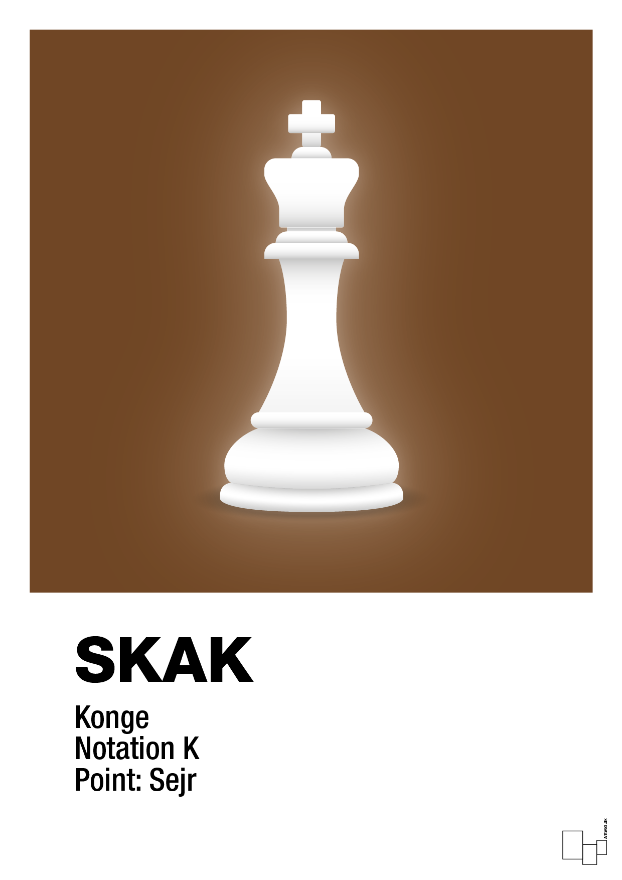 plakat: spillebrikken konge i hvid - dark brown-Brætspil-A1two3