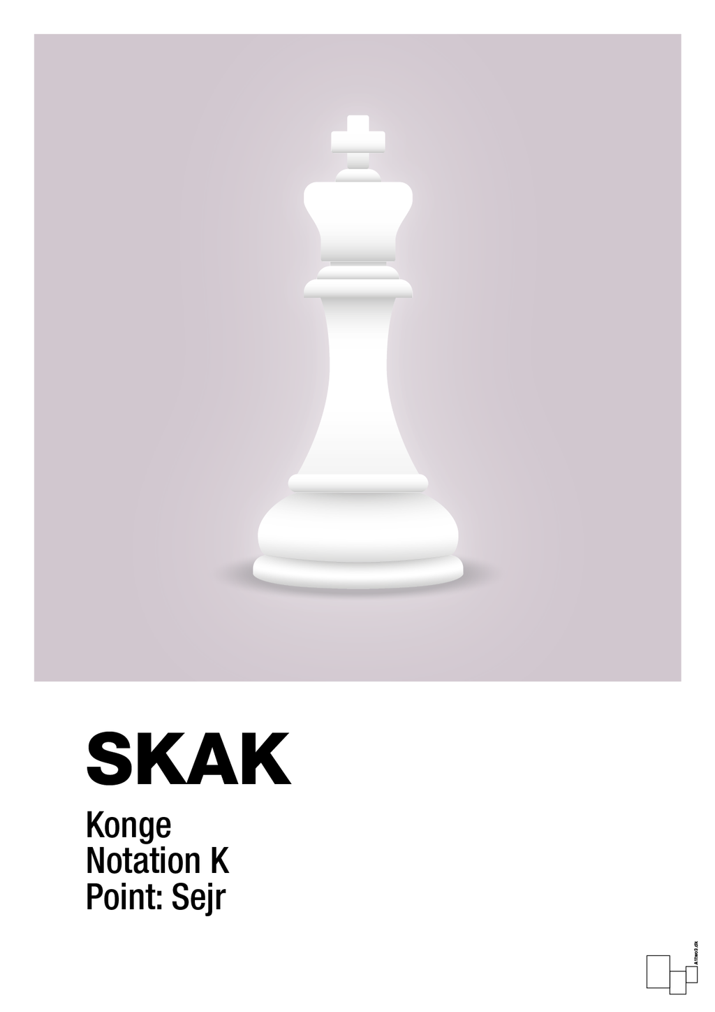 plakat: spillebrikken konge i hvid - dusty lilac-Brætspil-A1two3