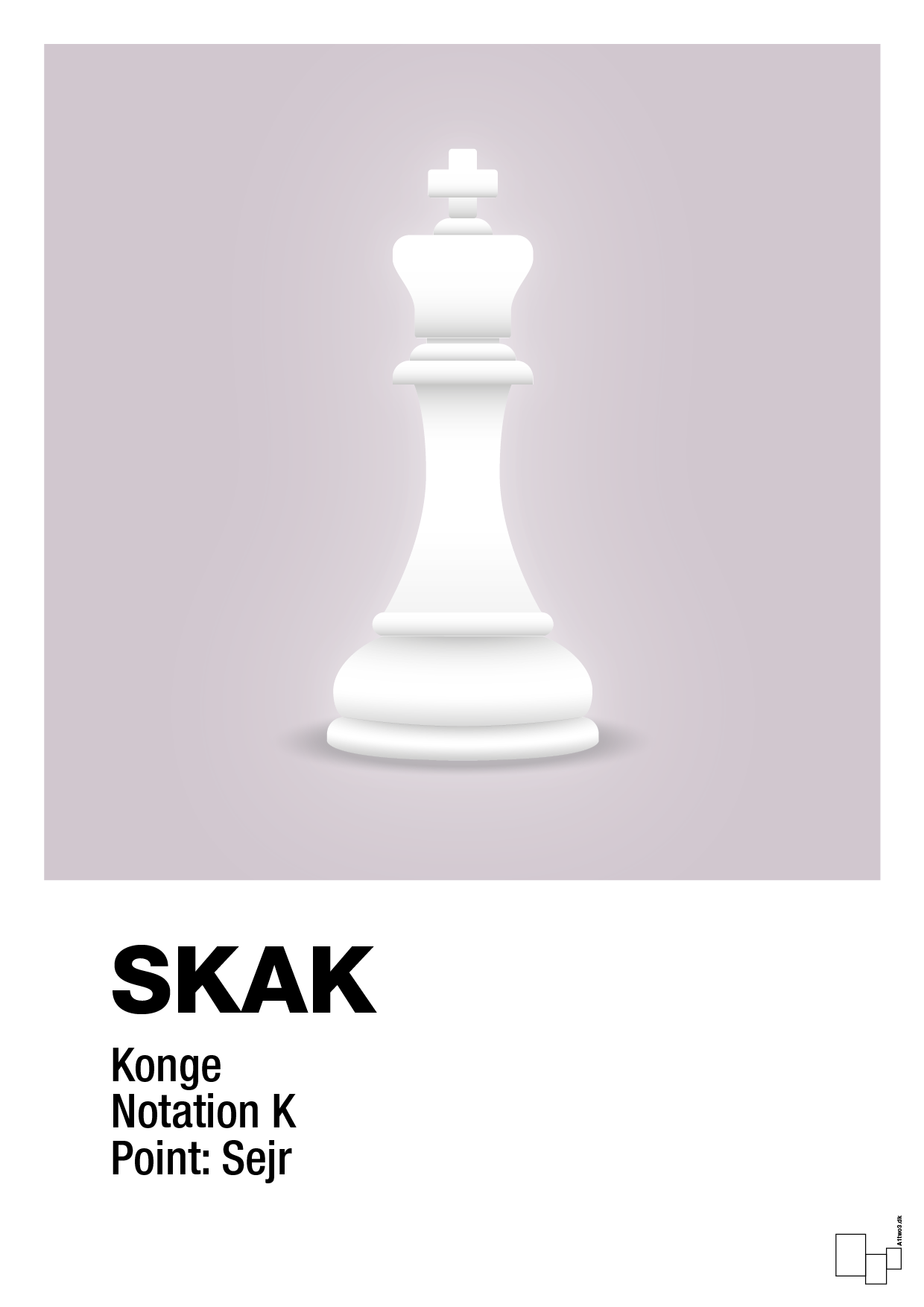 plakat: spillebrikken konge i hvid - dusty lilac-Brætspil-A1two3