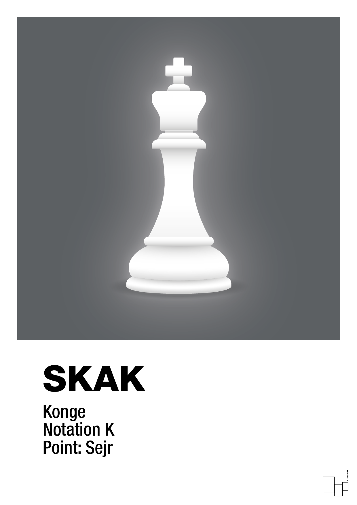 plakat: spillebrikken konge i hvid - graphic charcoal-Brætspil-A1two3
