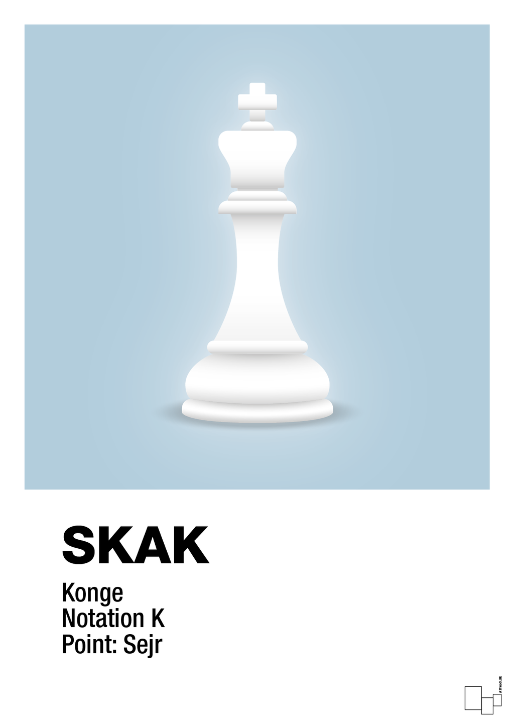 plakat: spillebrikken konge i hvid - heavenly blue-Brætspil-A1two3