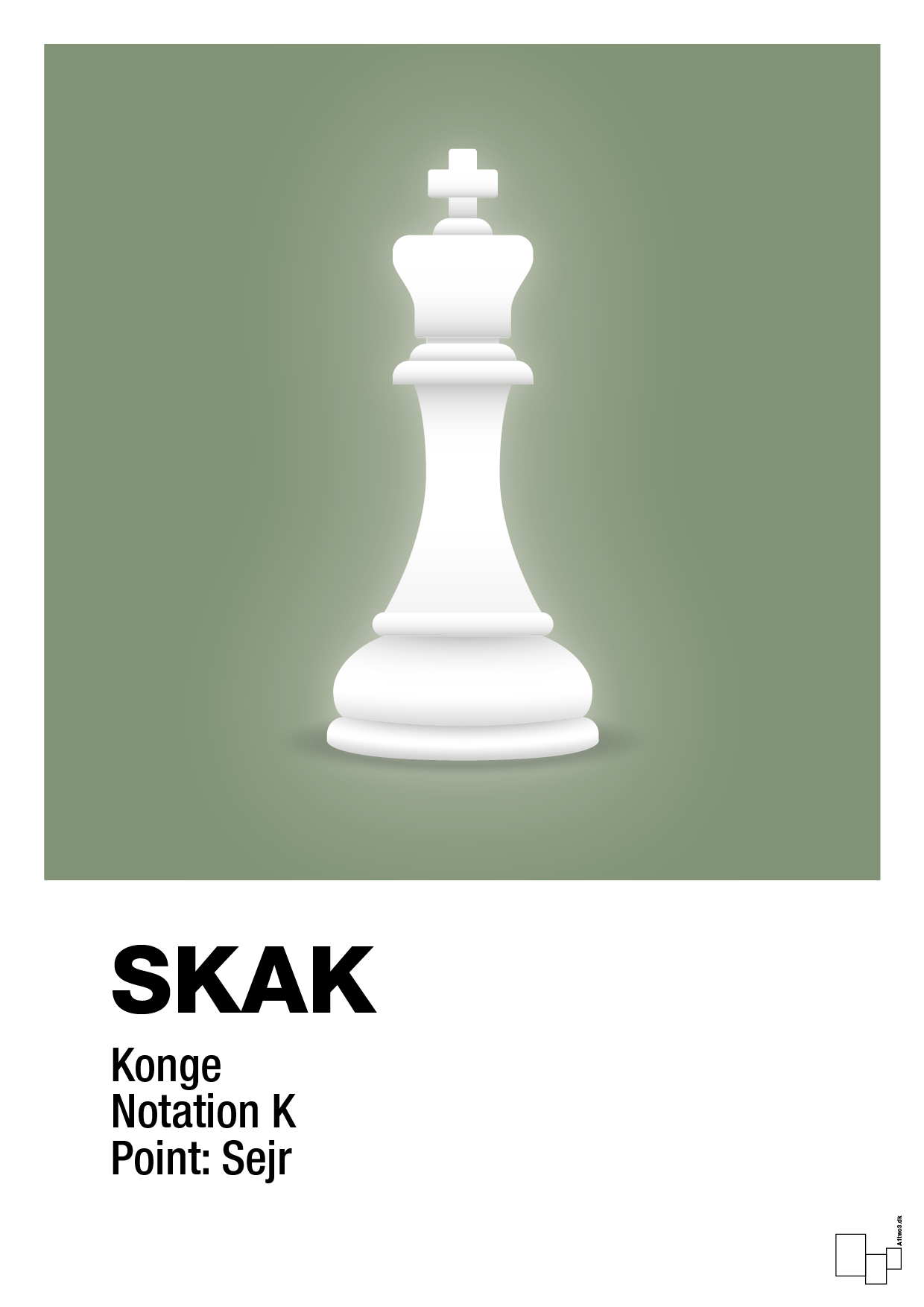 plakat: spillebrikken konge i hvid - jade-Brætspil-A1two3