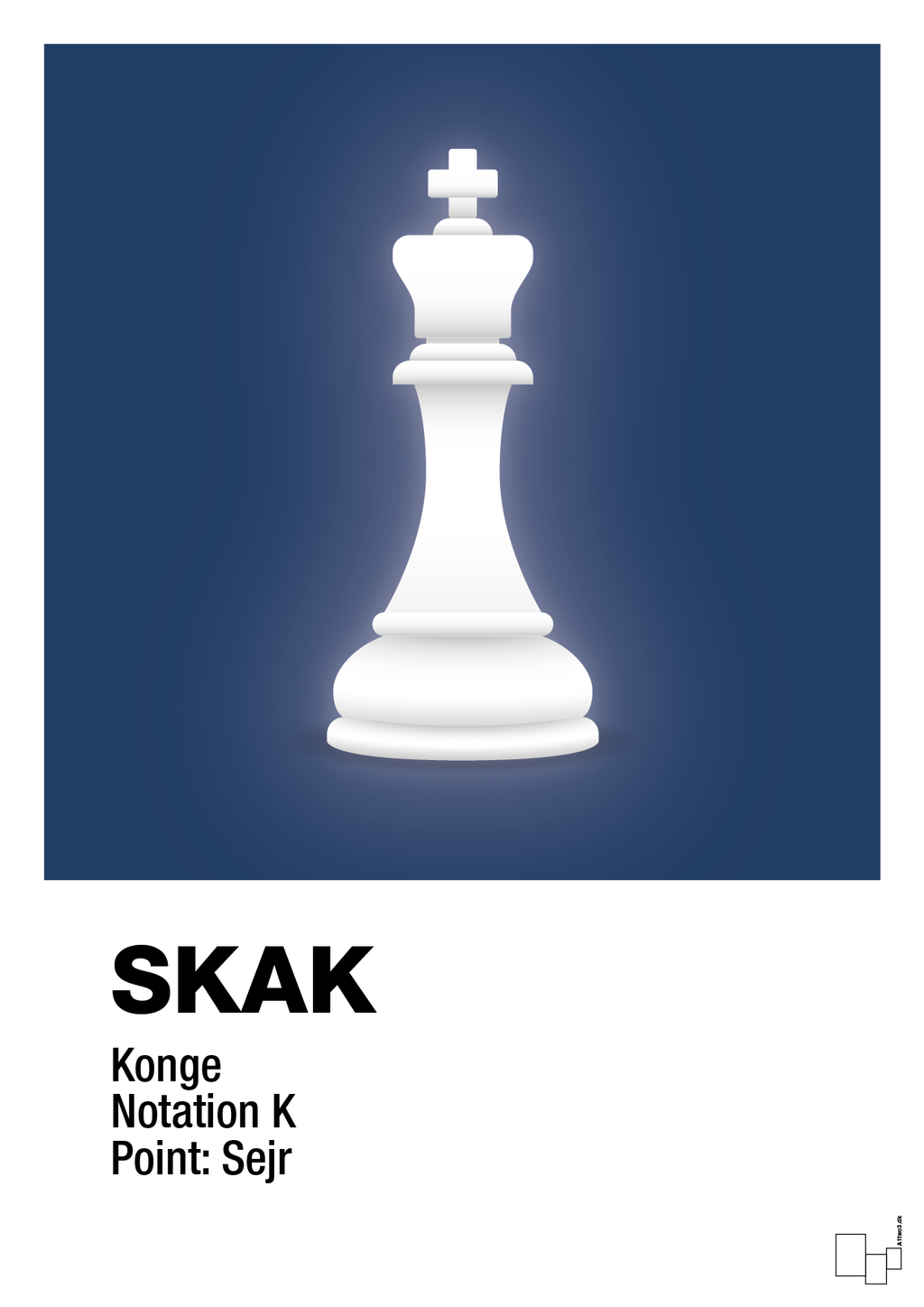 plakat: spillebrikken konge i hvid - lapis blue-Brætspil-A1two3