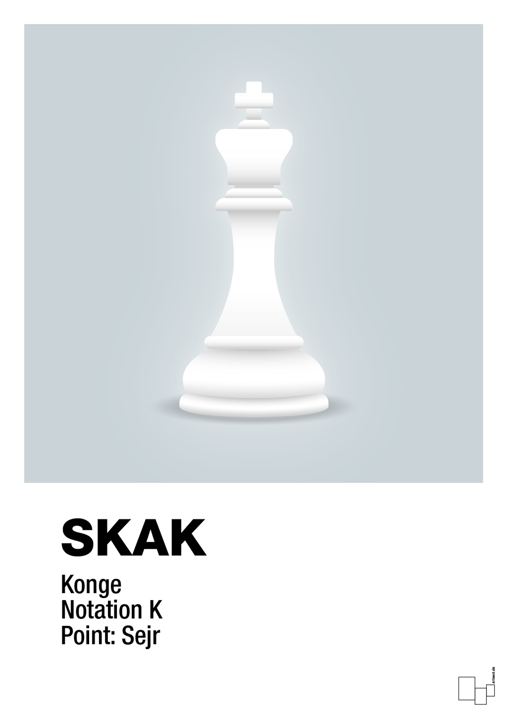 plakat: spillebrikken konge i hvid - light drizzle-Brætspil-A1two3