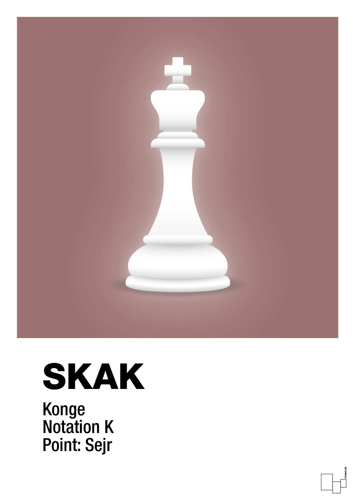 plakat: spillebrikken konge i hvid - plum-Brætspil-A1two3