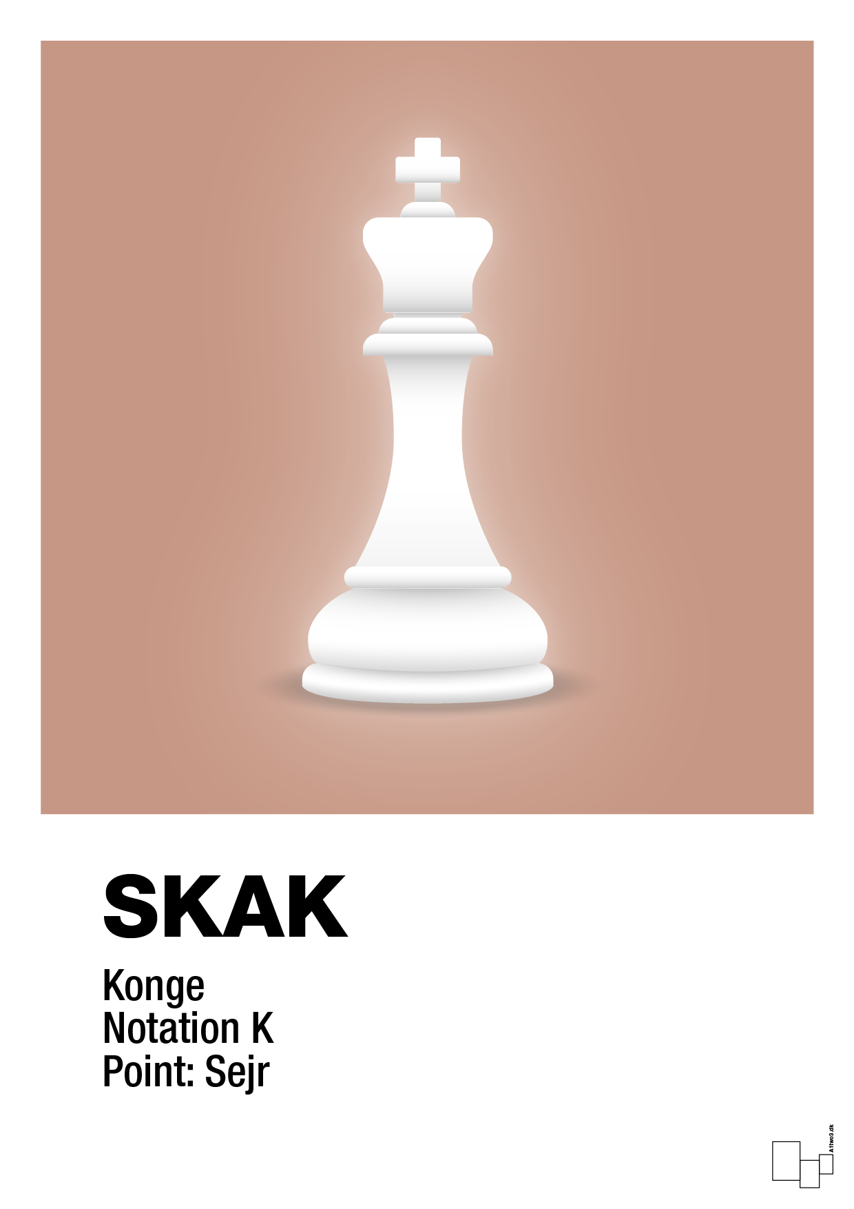 plakat: spillebrikken konge i hvid - powder-Brætspil-A1two3