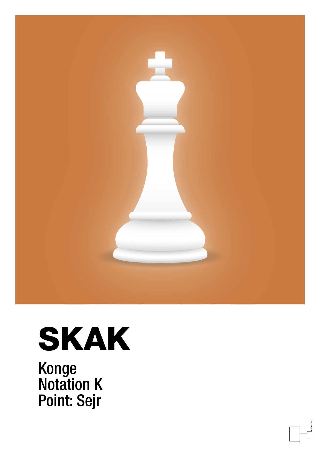 plakat: spillebrikken konge i hvid - rumba orange-Brætspil-A1two3
