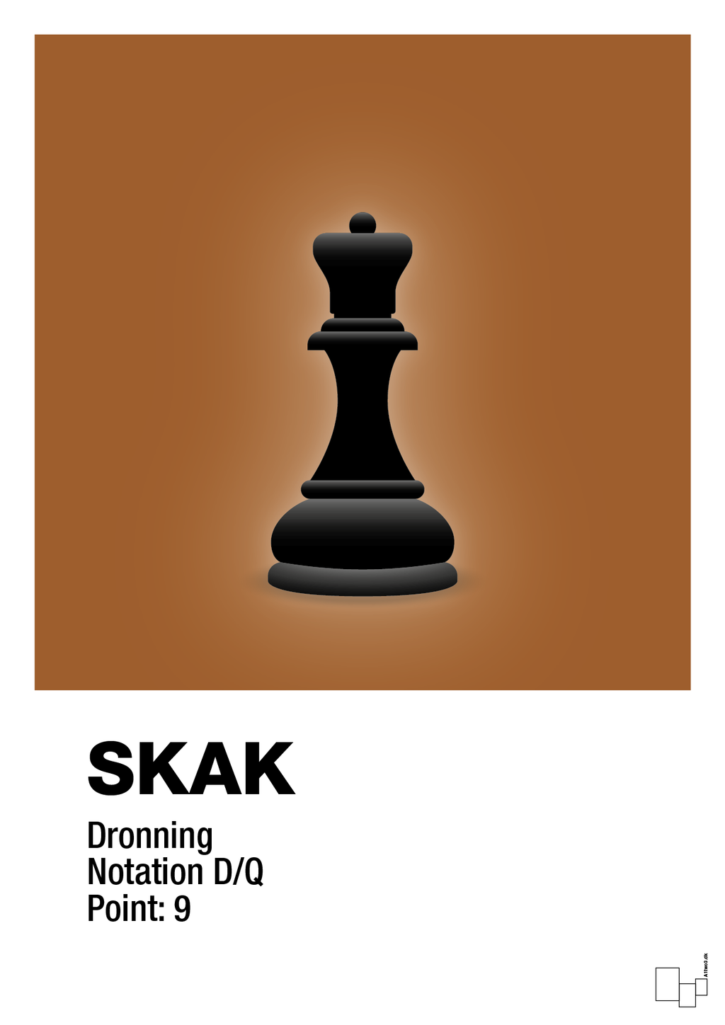 plakat: spillebrikken dronning i sort - cognac-Brætspil-A1two3