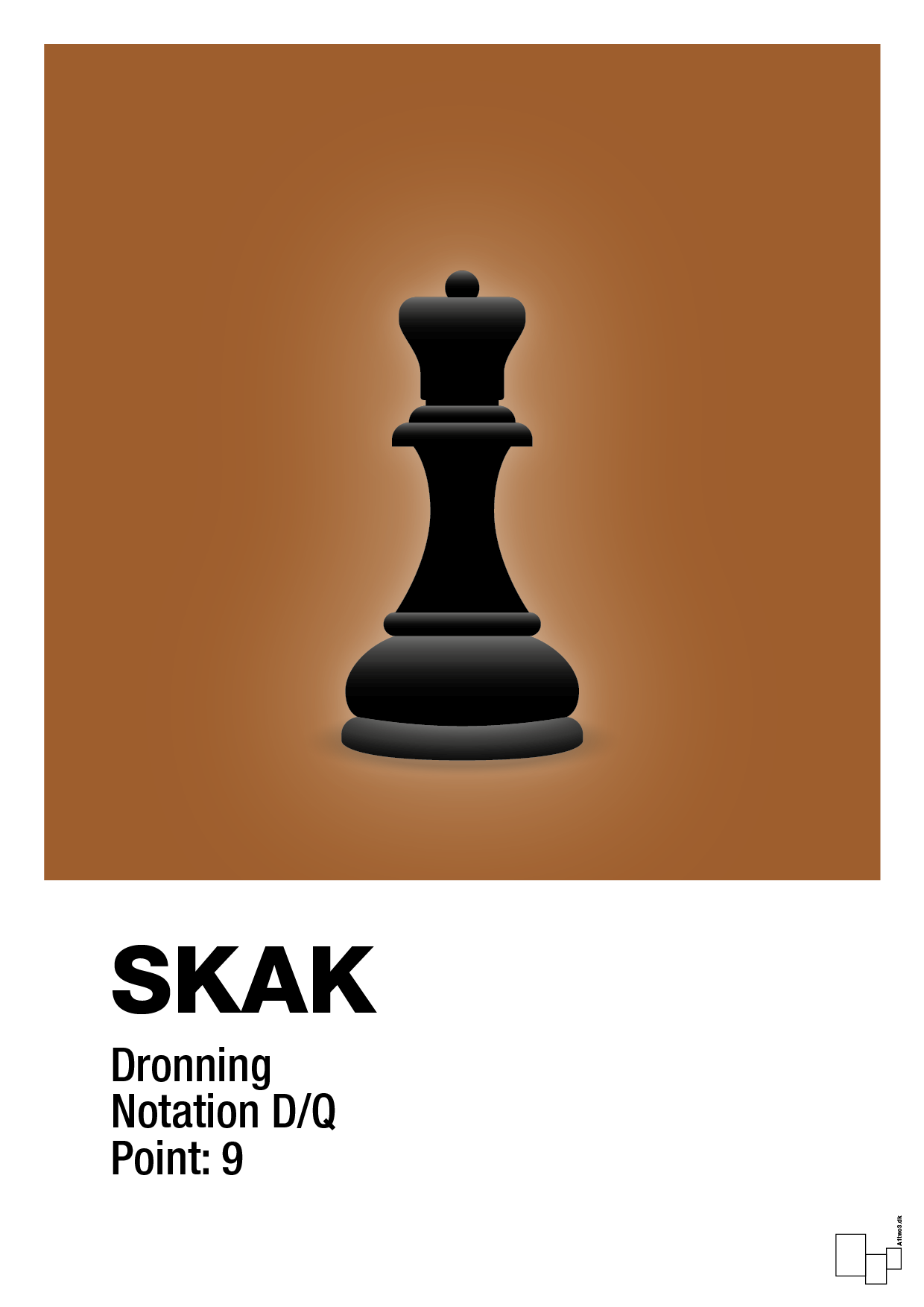 plakat: spillebrikken dronning i sort - cognac-Brætspil-A1two3