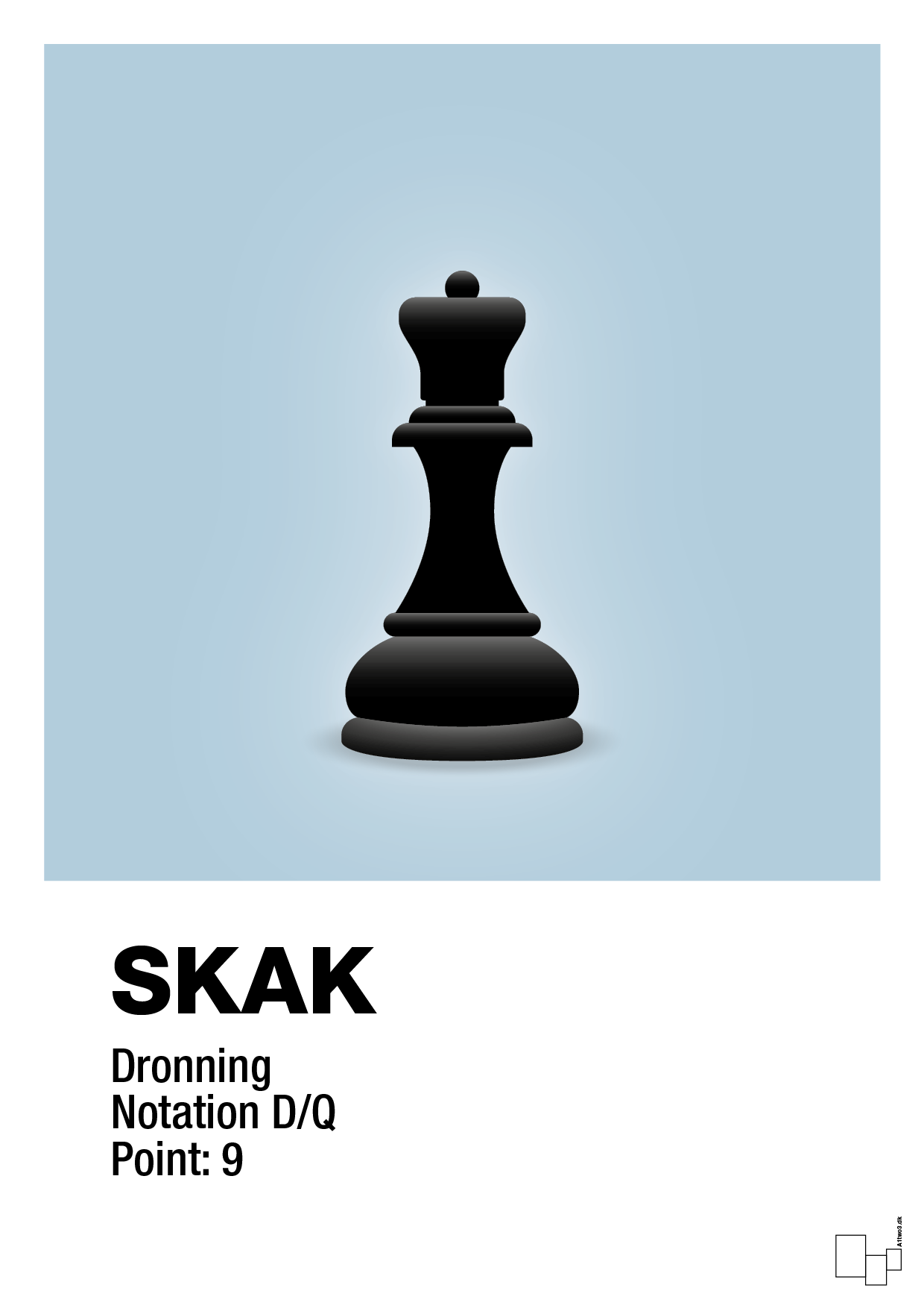 plakat: spillebrikken dronning i sort - heavenly blue-Brætspil-A1two3