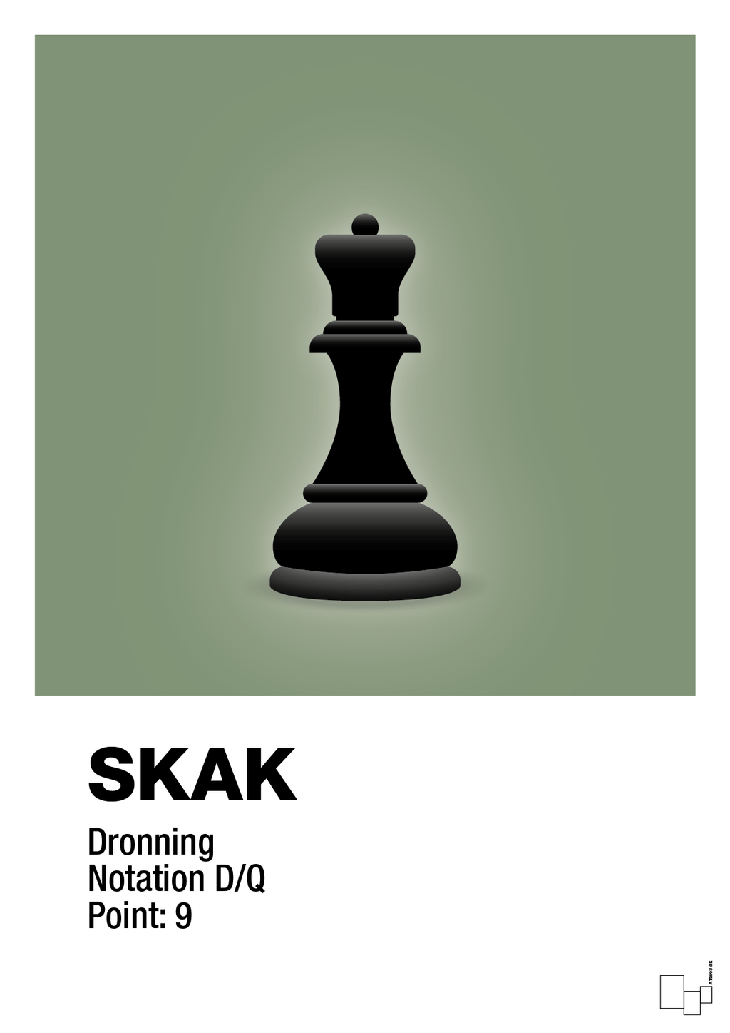 plakat: spillebrikken dronning i sort - jade-Brætspil-A1two3