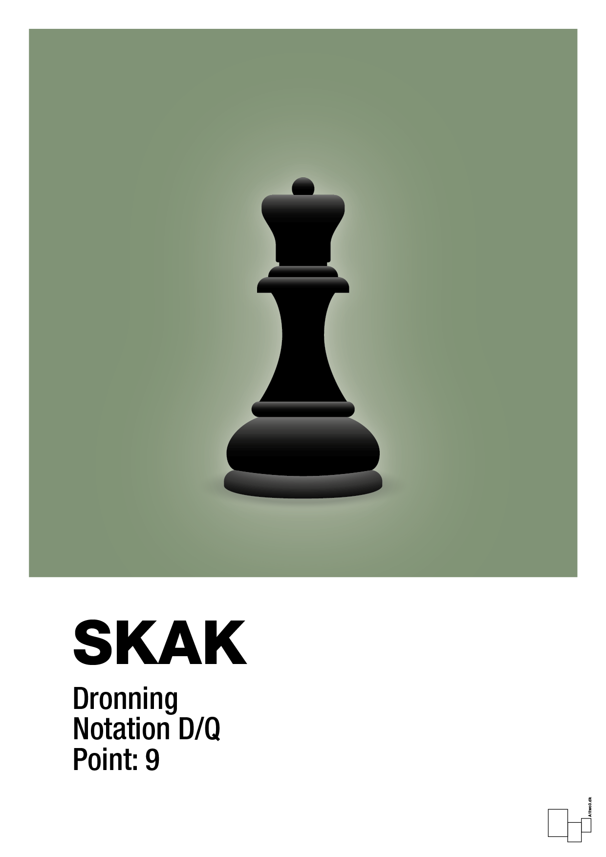 plakat: spillebrikken dronning i sort - jade-Brætspil-A1two3
