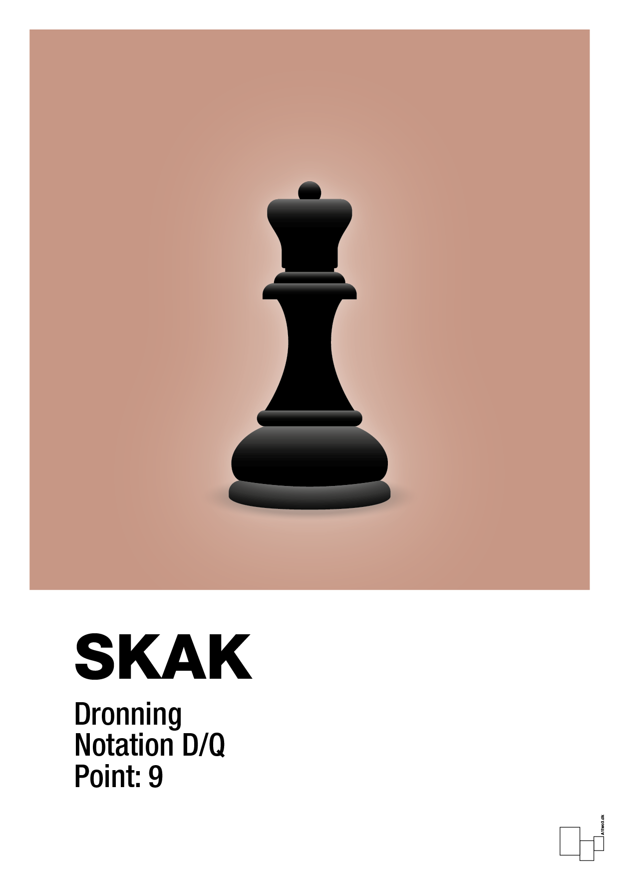 plakat: spillebrikken dronning i sort - powder-Brætspil-A1two3