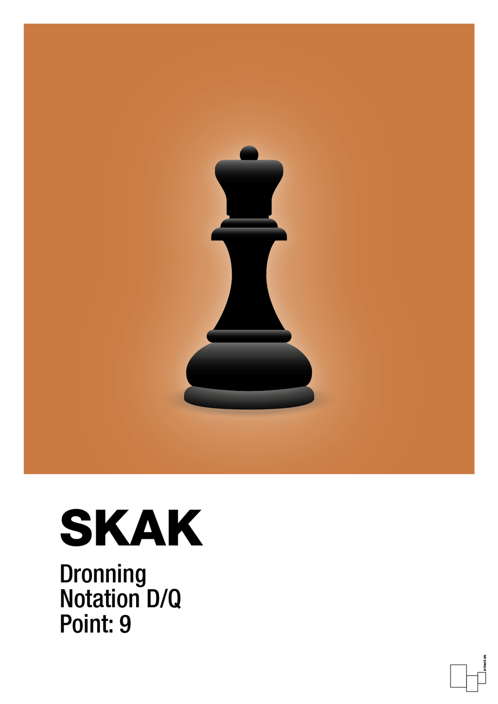 plakat: spillebrikken dronning i sort - rumba orange-Brætspil-A1two3