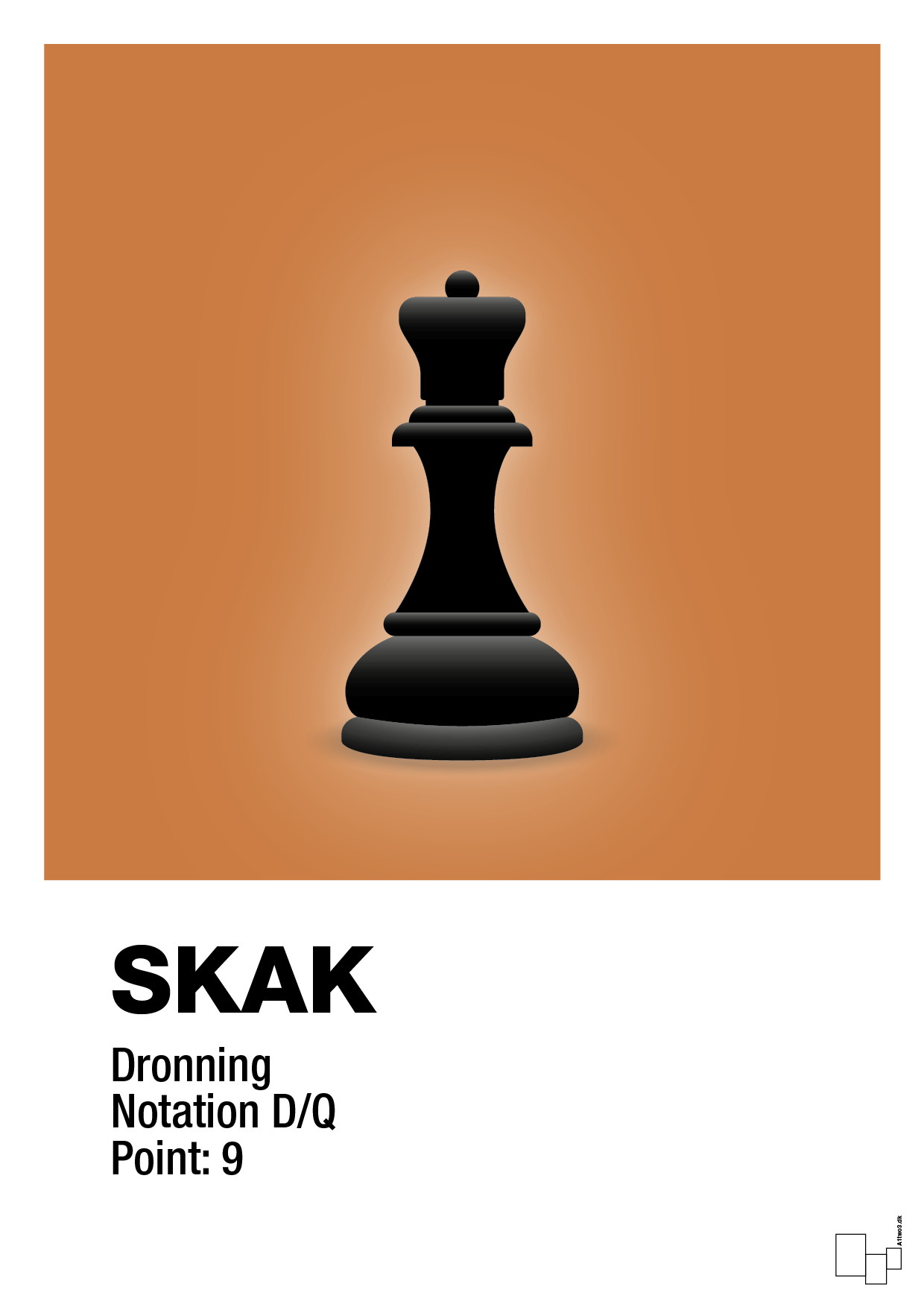 plakat: spillebrikken dronning i sort - rumba orange-Brætspil-A1two3