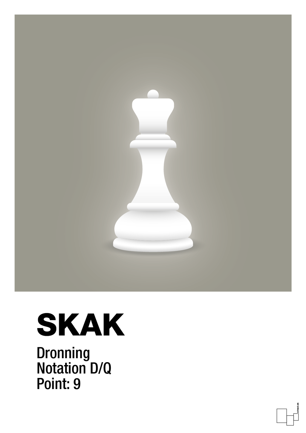 plakat: spillebrikken dronning i hvid - battleship gray-Brætspil-A1two3