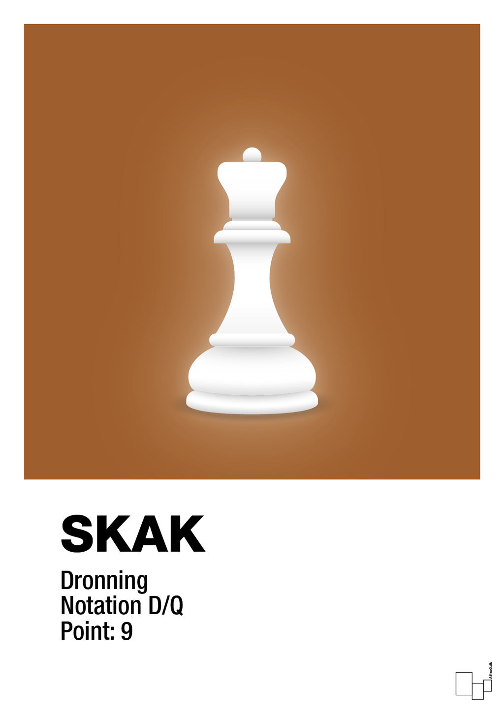 plakat: spillebrikken dronning i hvid - cognac-Brætspil-A1two3