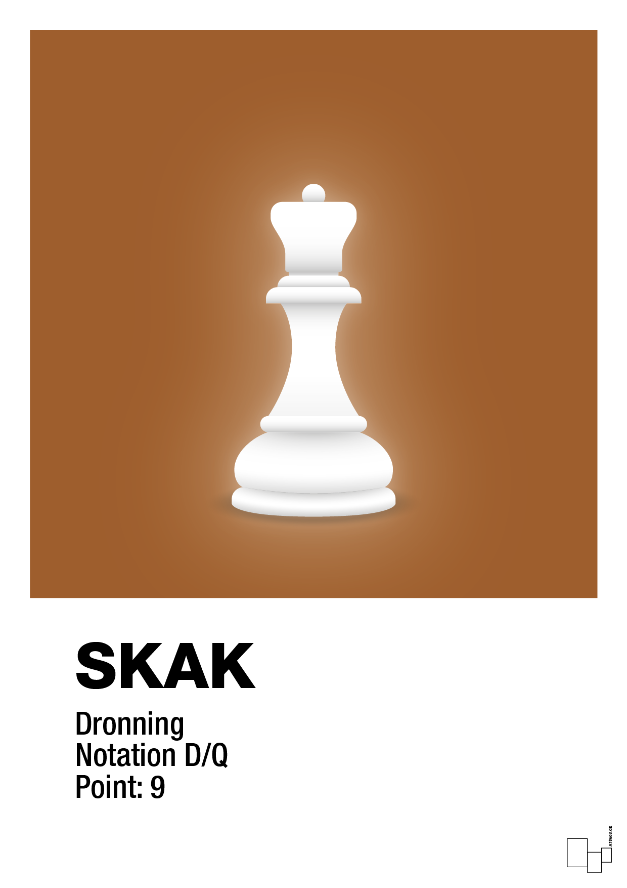 plakat: spillebrikken dronning i hvid - cognac-Brætspil-A1two3