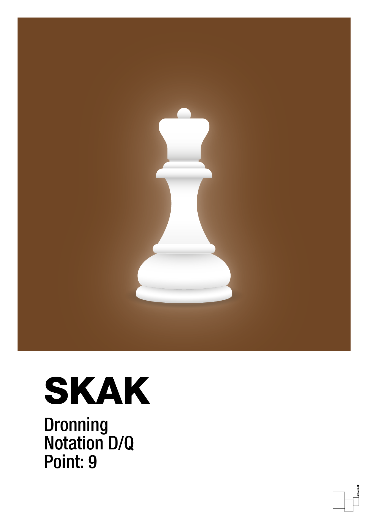 plakat: spillebrikken dronning i hvid - dark brown-Brætspil-A1two3