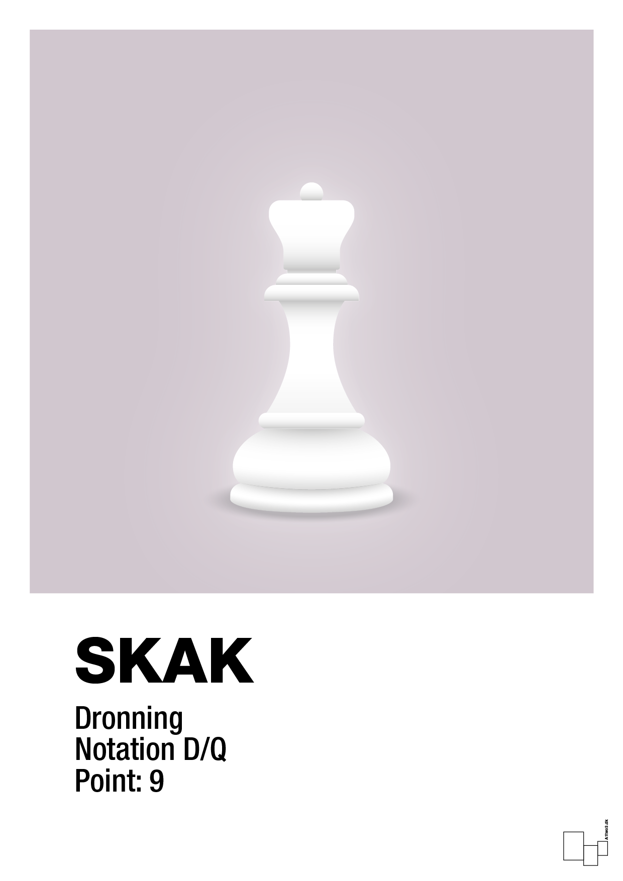 plakat: spillebrikken dronning i hvid - dusty lilac-Brætspil-A1two3