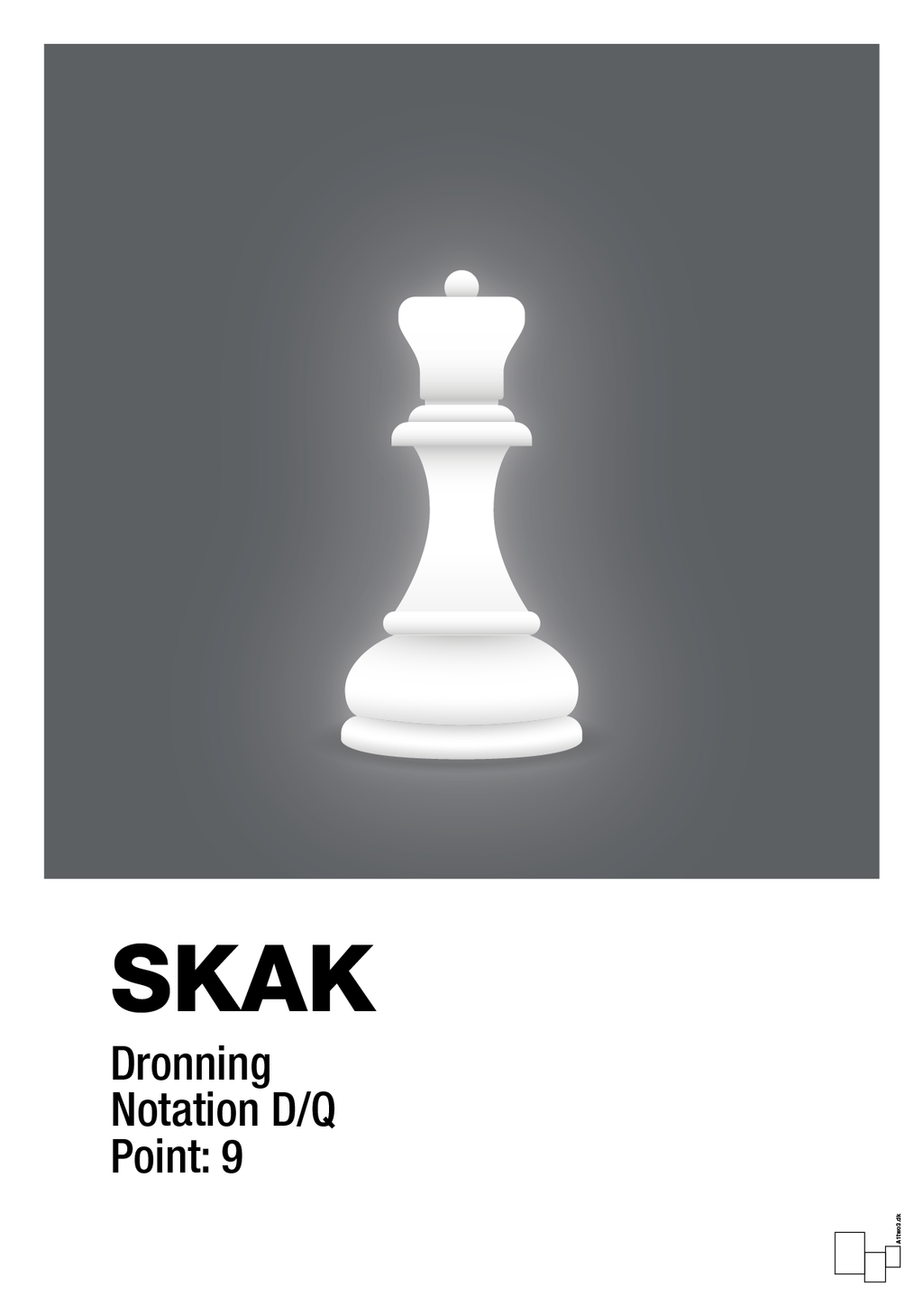 plakat: spillebrikken dronning i hvid - graphic charcoal-Brætspil-A1two3