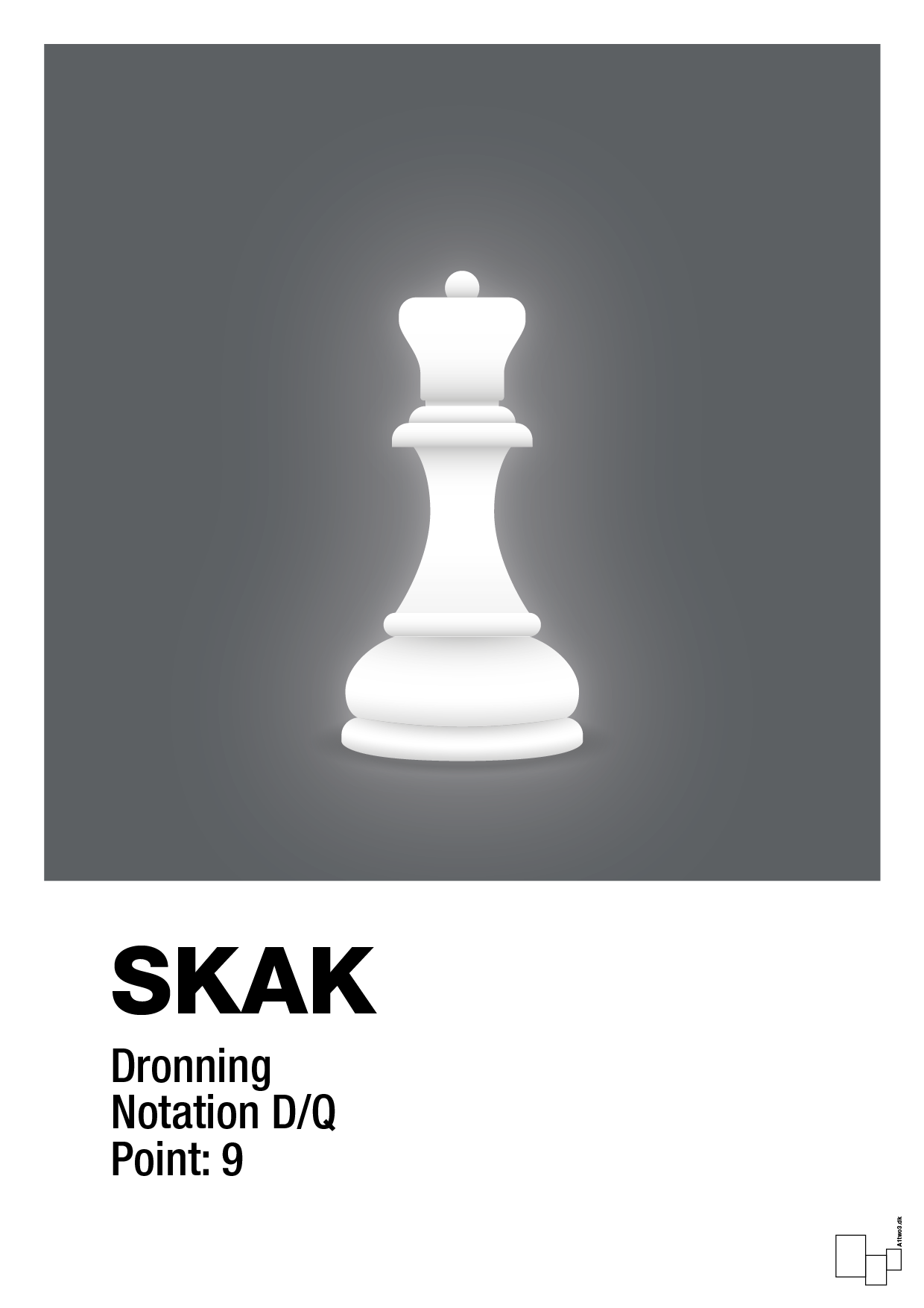 plakat: spillebrikken dronning i hvid - graphic charcoal-Brætspil-A1two3