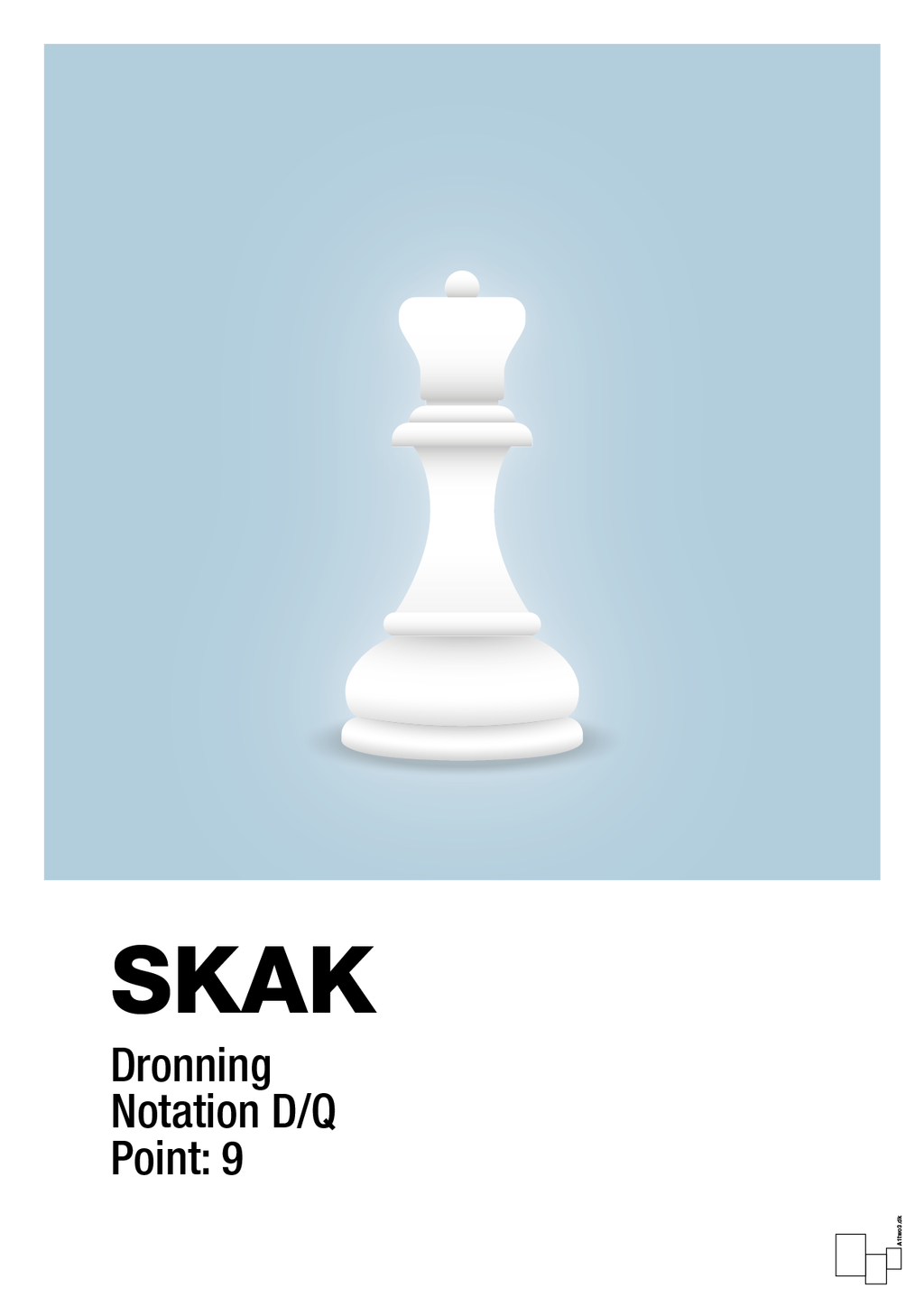 plakat: spillebrikken dronning i hvid - heavenly blue-Brætspil-A1two3