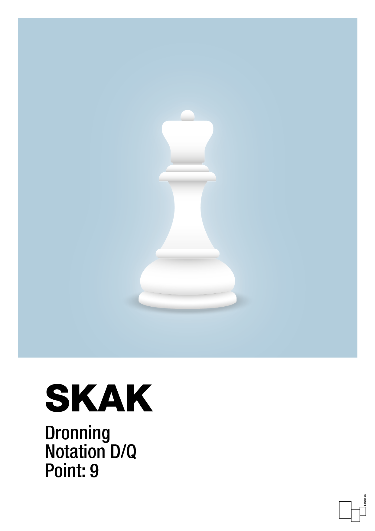 plakat: spillebrikken dronning i hvid - heavenly blue-Brætspil-A1two3