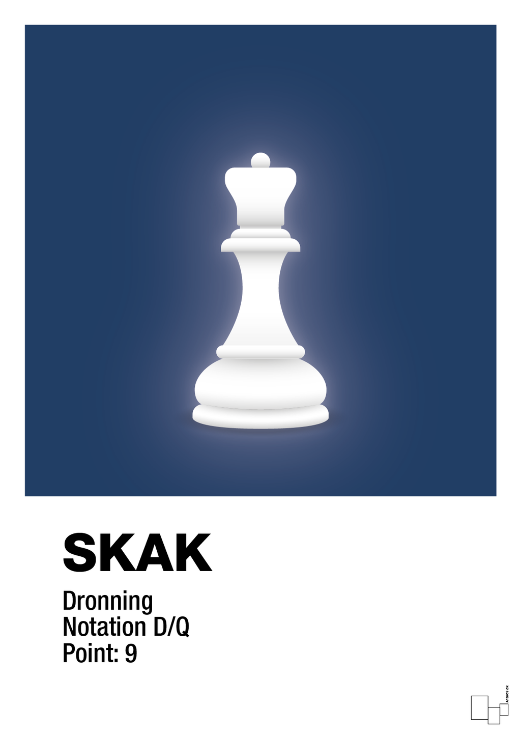 plakat: spillebrikken dronning i hvid - lapis blue-Brætspil-A1two3