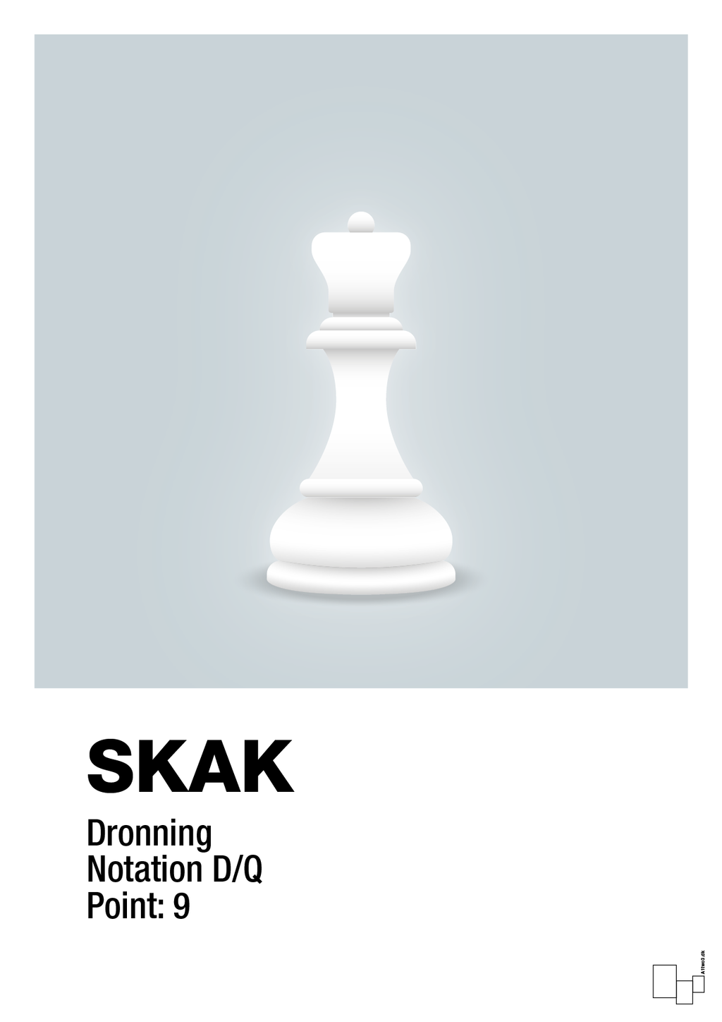 plakat: spillebrikken dronning i hvid - light drizzle-Brætspil-A1two3