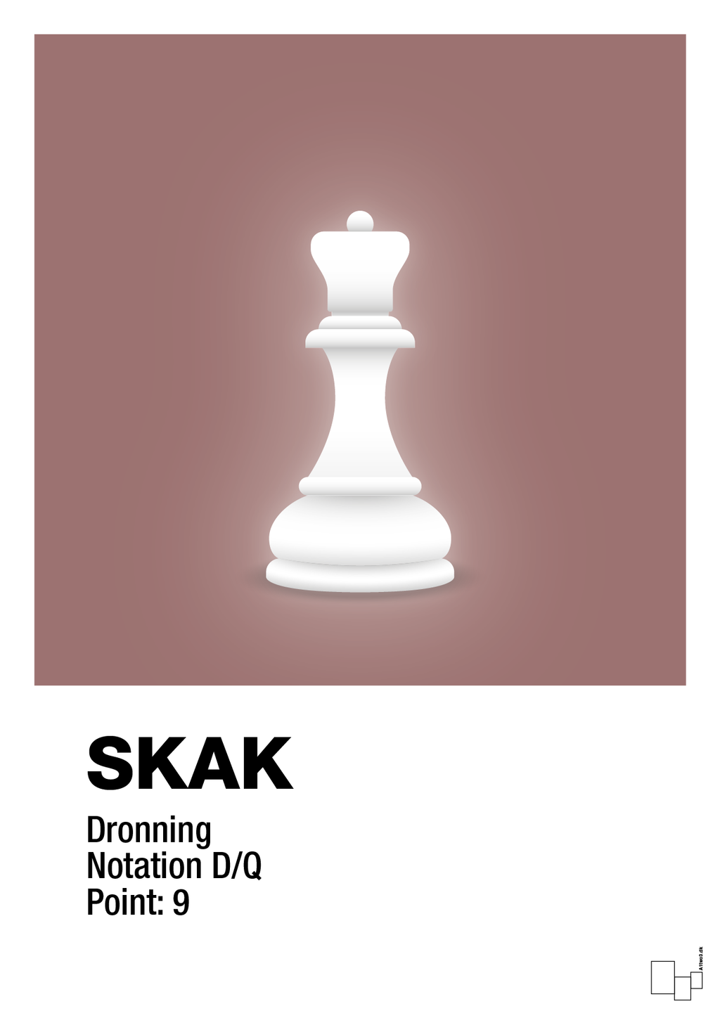 plakat: spillebrikken dronning i hvid - plum-Brætspil-A1two3