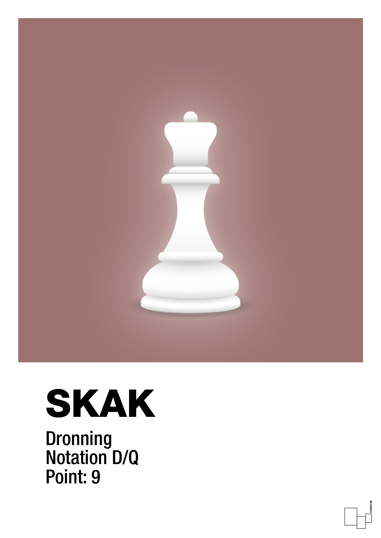 plakat: spillebrikken dronning i hvid - plum-Brætspil-A1two3